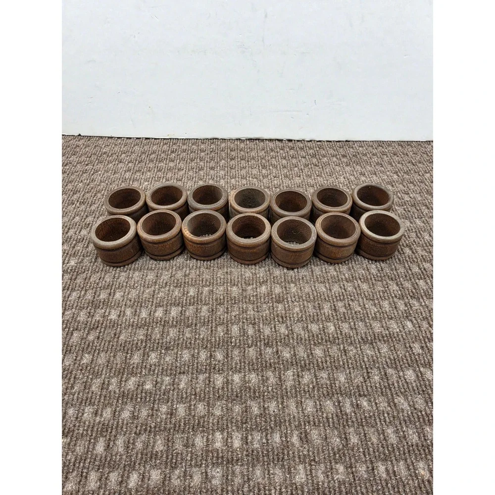 Vintage Wooden Napkin Rings Set of 14 Brown Rustic Farmhouse Table Decor